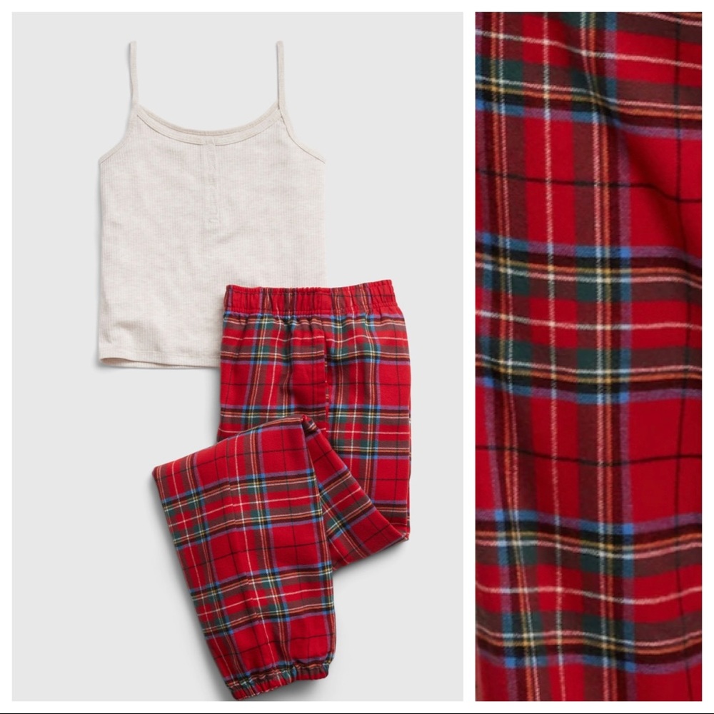 GAP Pajama Set Soft Knit Cami All Over Plaid Elastic Waist Pants Size 8 NWT $60